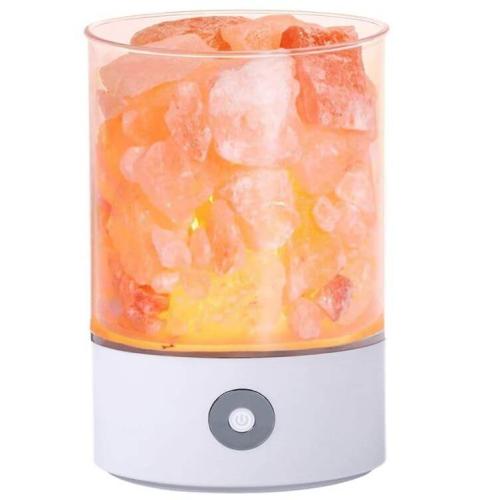 TOMNEW - Lámpara de sal del Himalaya natural, USB, Himalayas, Himbril, rosa, cristal de sal, buena para la salud, pequeña luz de noche para dormitorio u oficina, plástico, Blanco, redondo