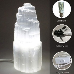 amoystone blanco selenita Natural gemas cristales de lámparas eléctricas con UL Cable LED bombilla