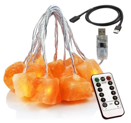 Guirnalda de luces de sal del Himalaya con conexión USB, 10 luces LED naturales